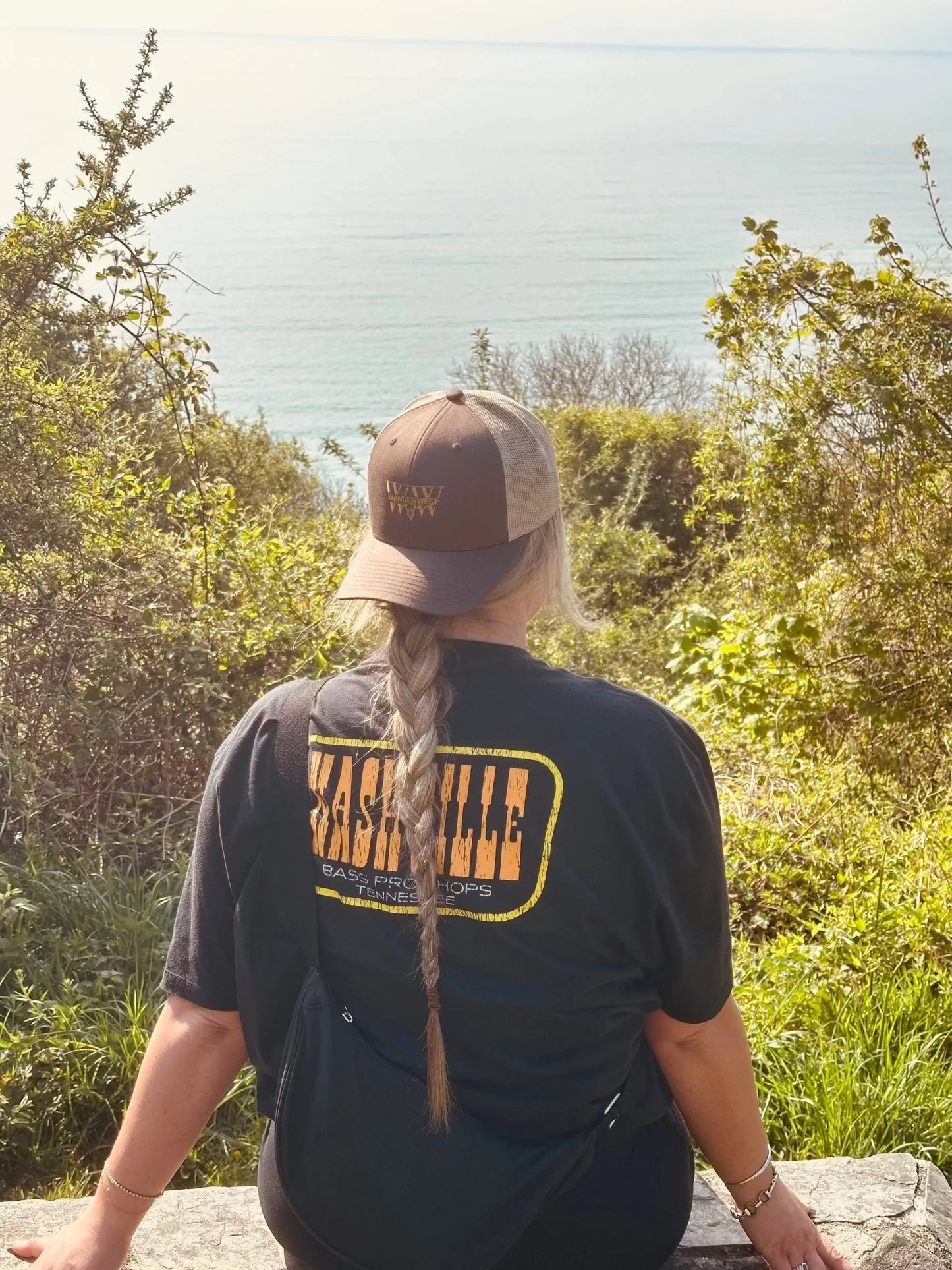 rown and khaki western trucker hat styled with relaxed country streetwear outfit