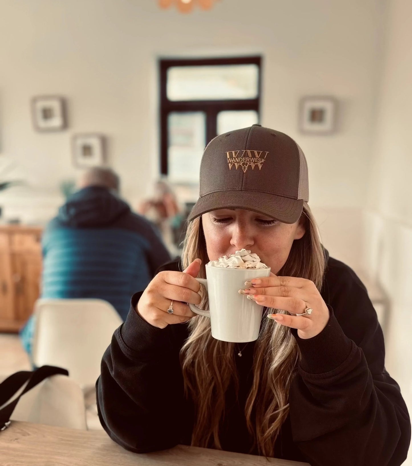 Rusted Barn trucker hat in brown and khaki styled for western streetwear and UK festival fashion